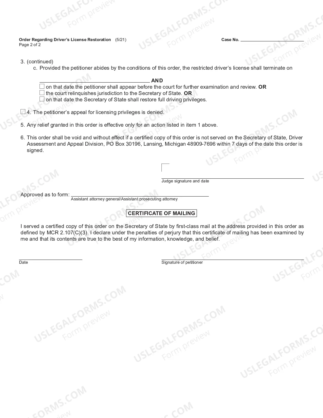 Preview Order Regarding Driver License Restoration