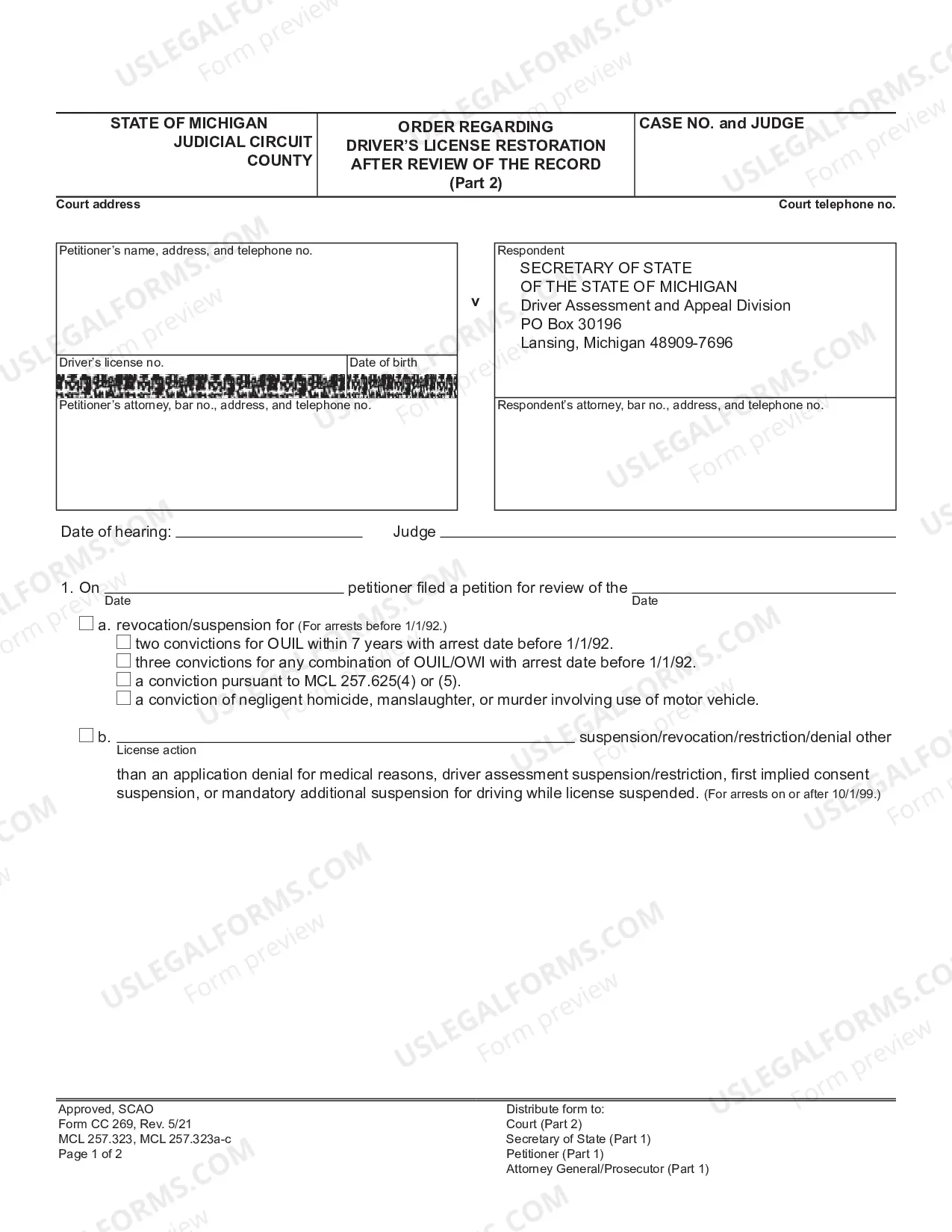 Preview Order Regarding Driver License Restoration After Review of Record