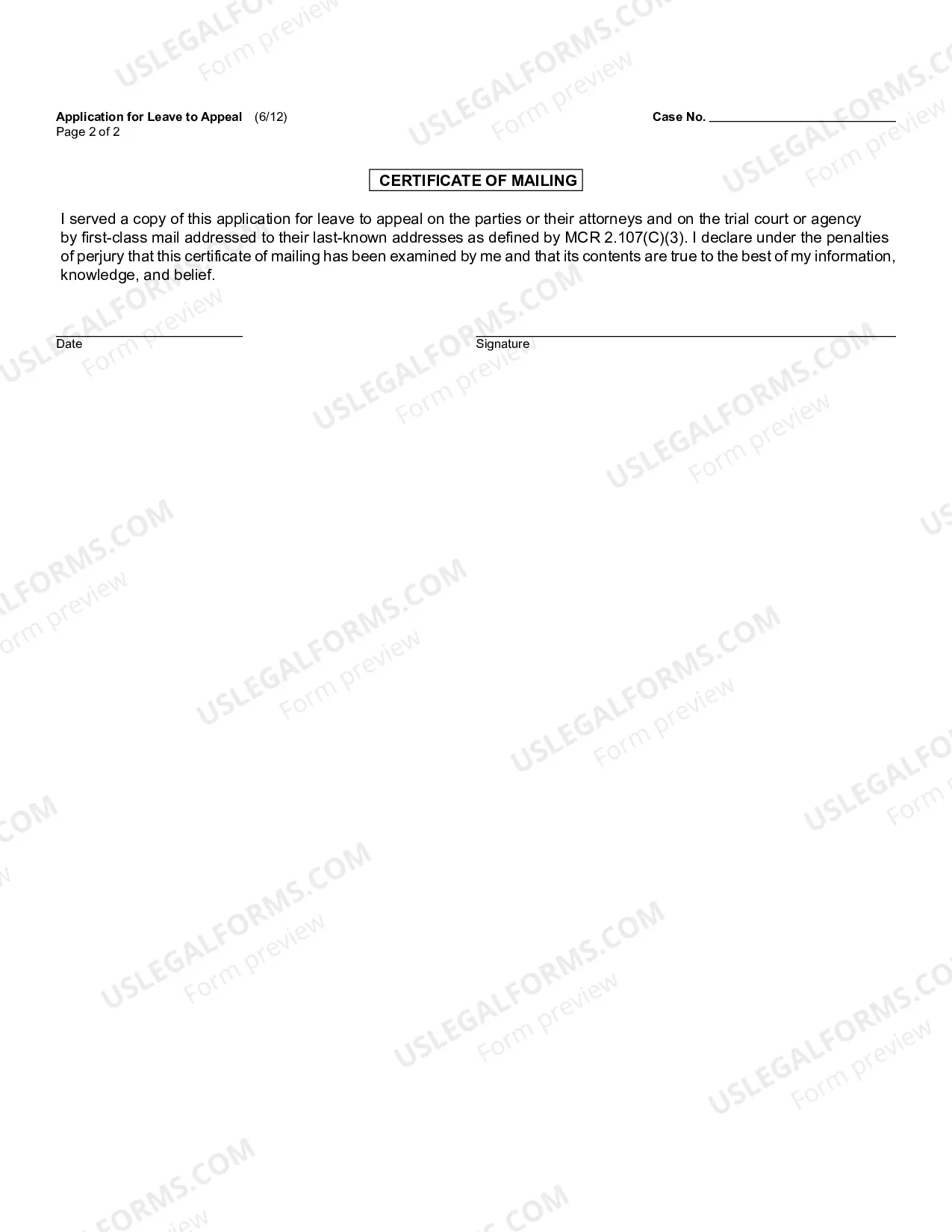 Preview Application For Leave To Appeal And Notice of Hearing
