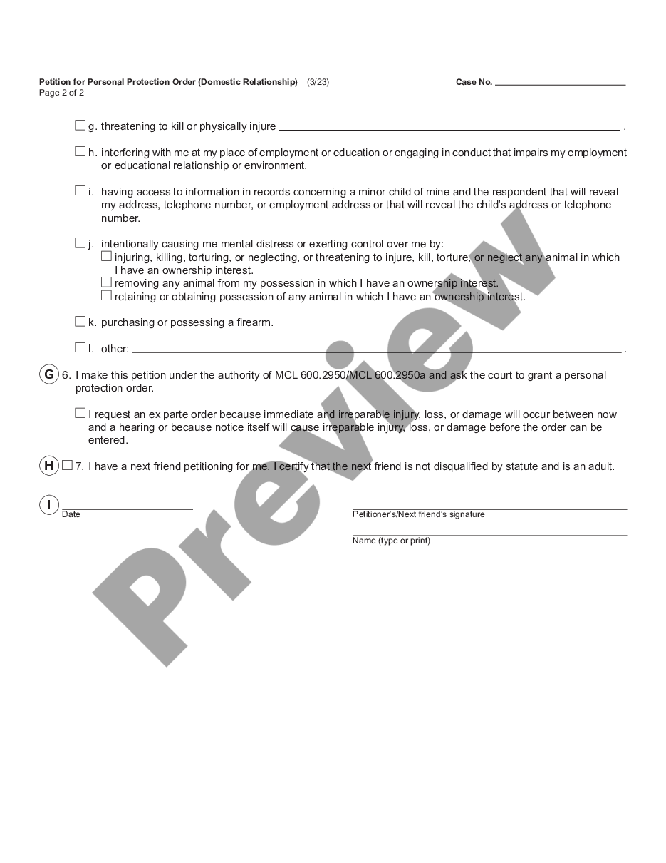 page 1 Petition for Personal Protection Order - Domestic Relationship preview