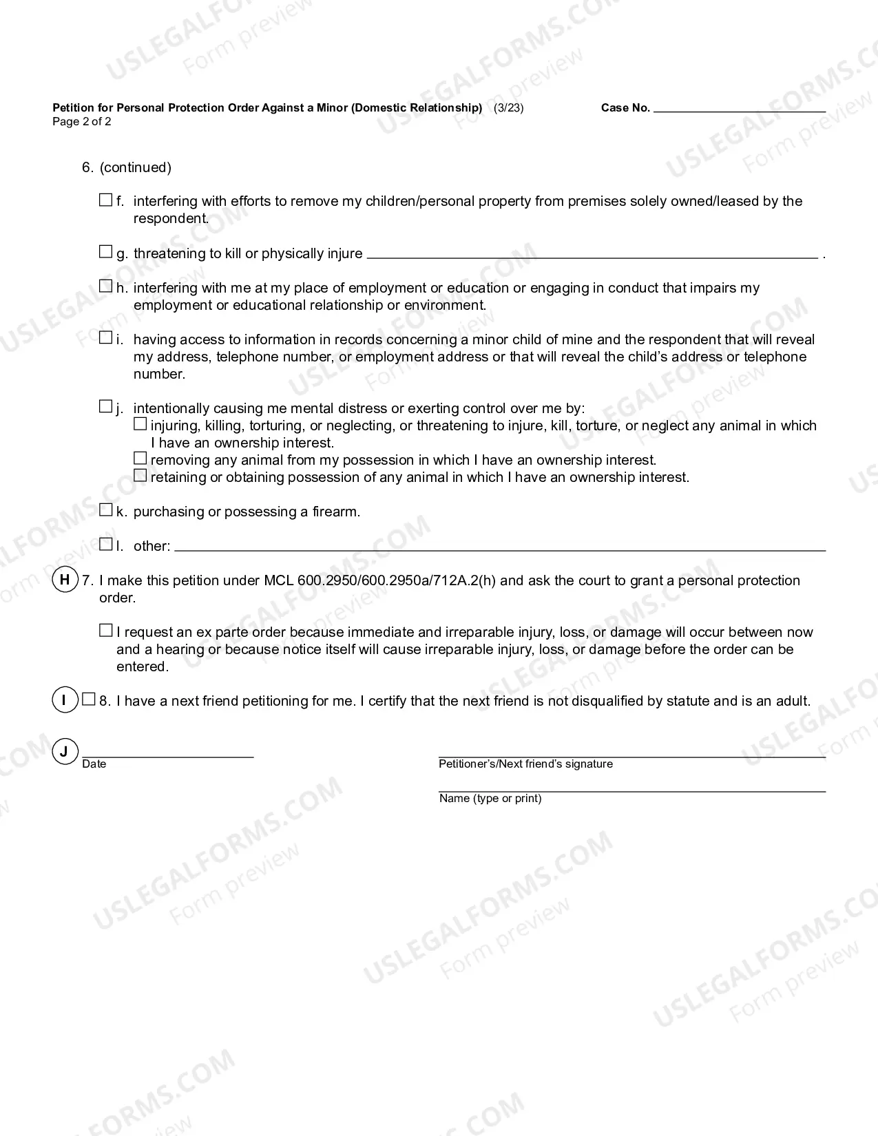 Preview Petition For Personal Protection Order Against A Minor (Domestic Relationship)