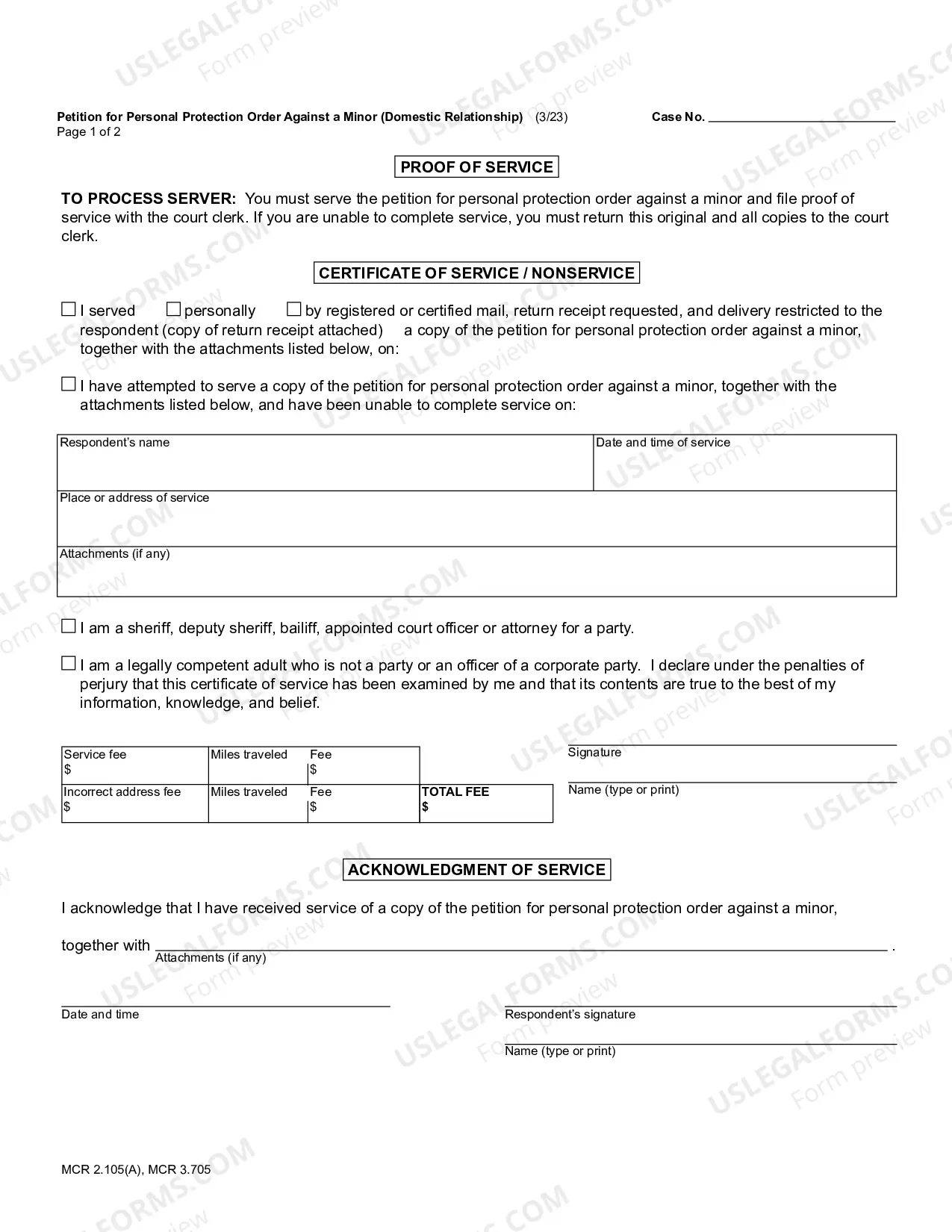 Preview Petition For Personal Protection Order Against A Minor (Domestic Relationship)
