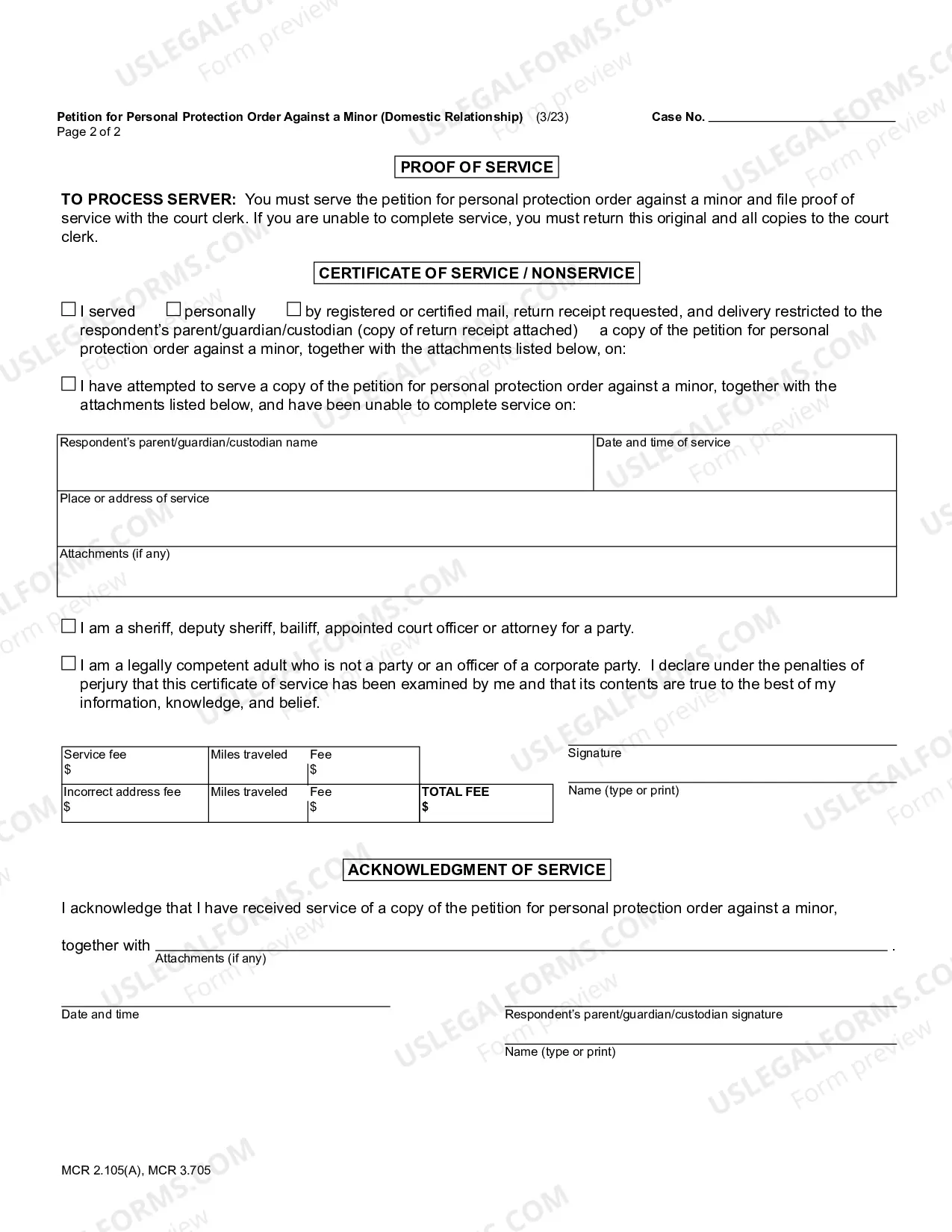 Preview Petition For Personal Protection Order Against A Minor (Domestic Relationship)