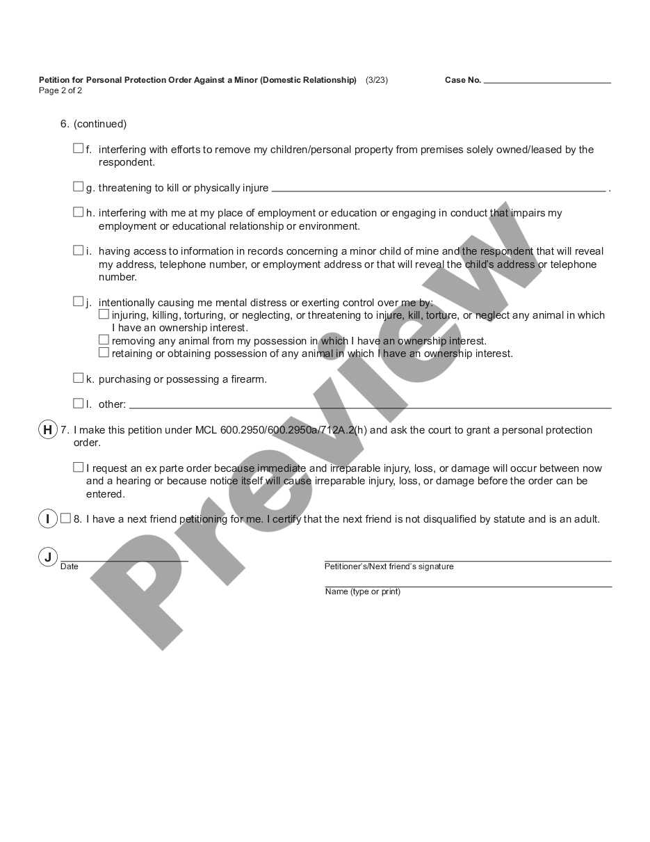 page 1 Petition for Personal Protection Order Against a Minor - Domestic Relationship preview