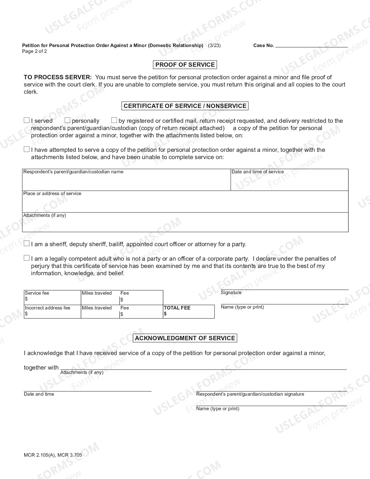 Preview Petition for Personal Protection Order Against a Minor - Domestic Relationship