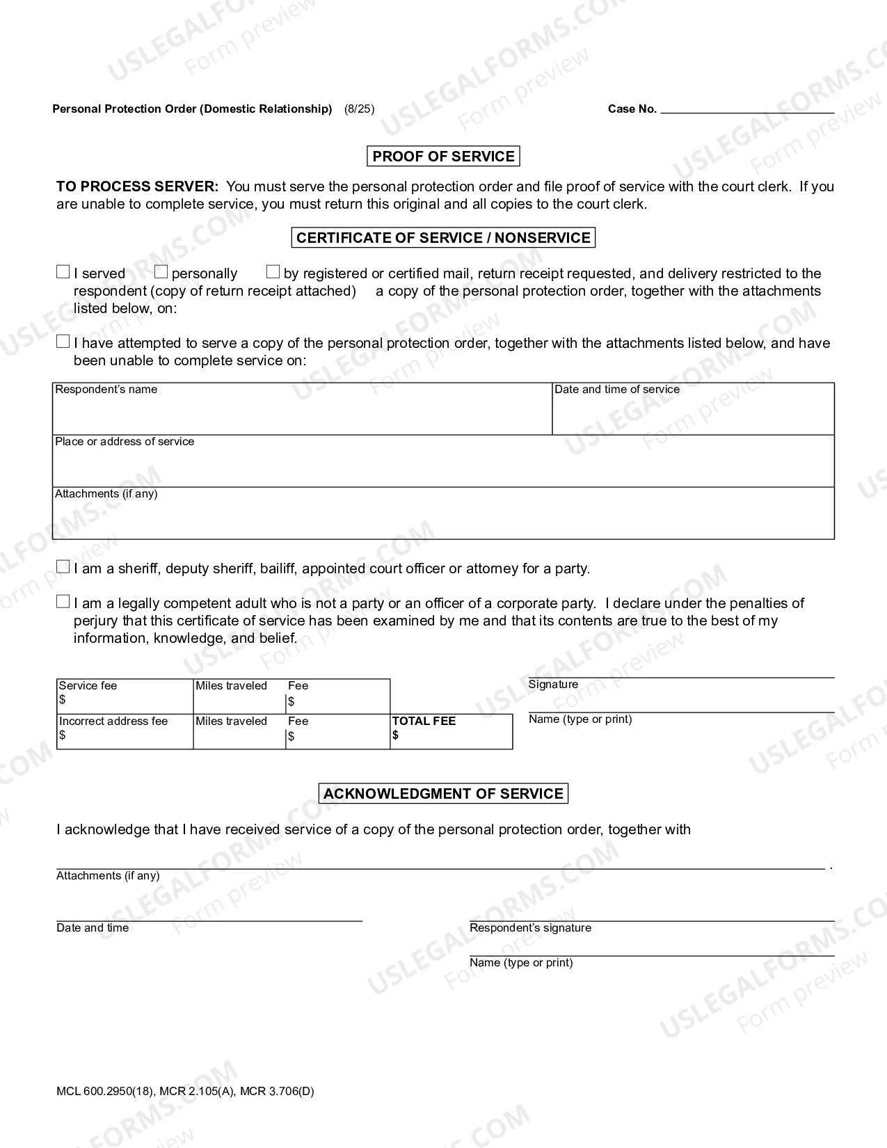 Preview Personal Protection Order (Domestic Relationship) (Ex Parte)