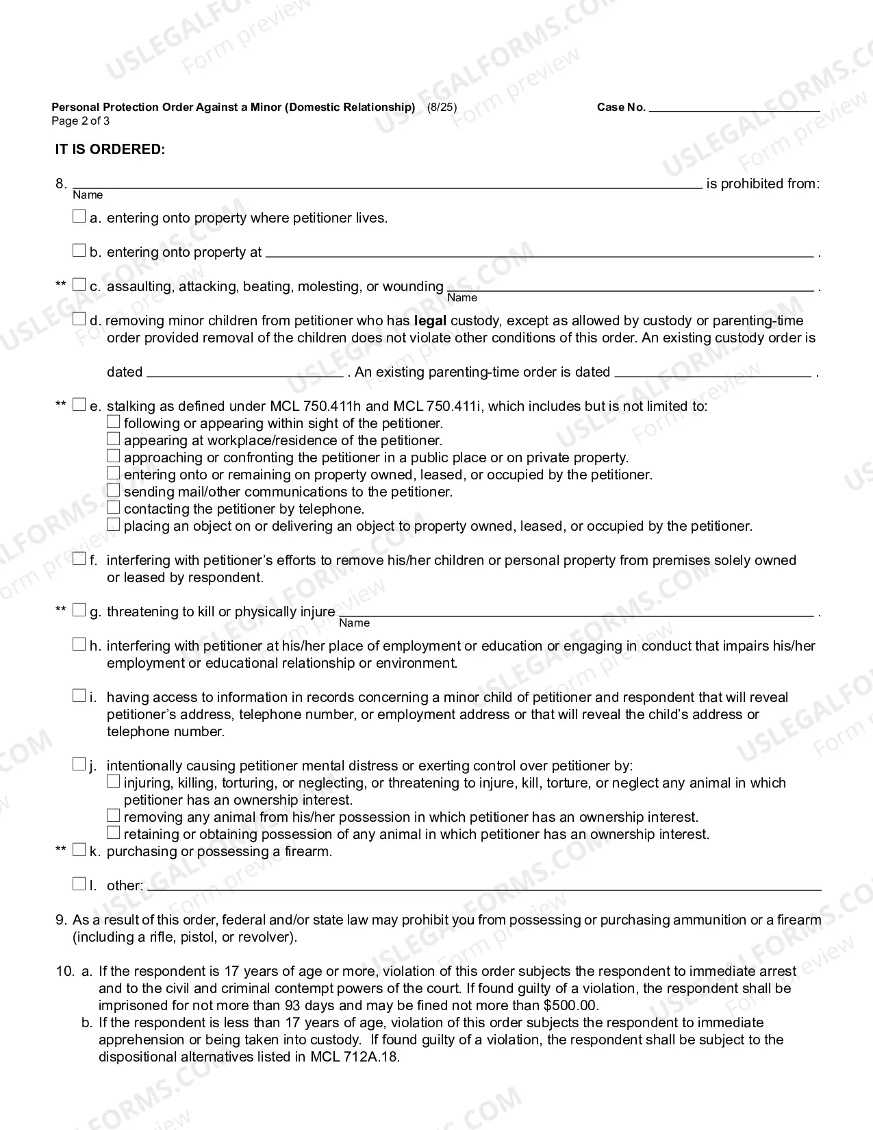 Preview Personal Protection Order Against A Minor (Domestic Relationship) (Ex Parte) - Page 1
