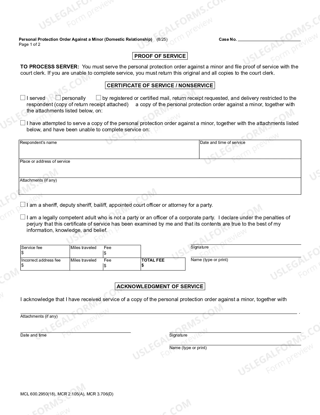 Preview Personal Protection Order Against A Minor (Domestic Relationship) (Ex Parte) - Page 1