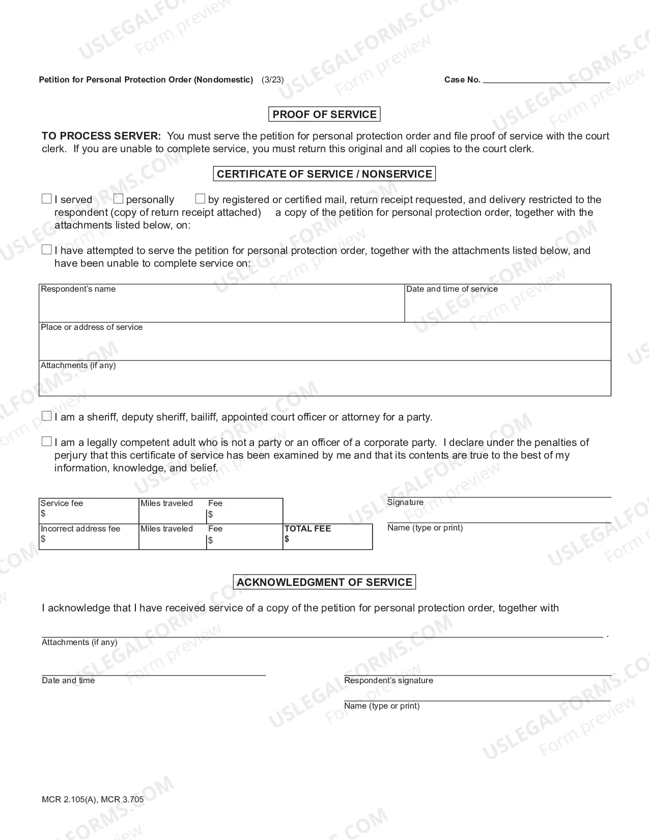 Preview Petition For Personal Protection Order Against Stalking (Non Domestic)