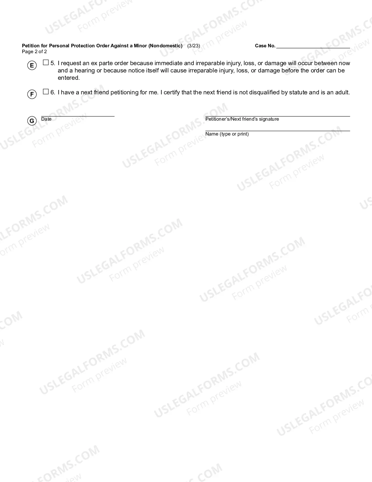 Preview Petition For Personal Protection Order Against A Minor (Non Domestic)