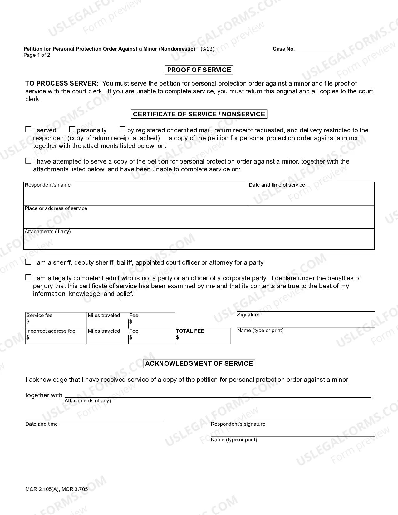 Preview Petition For Personal Protection Order Against A Minor (Non Domestic)