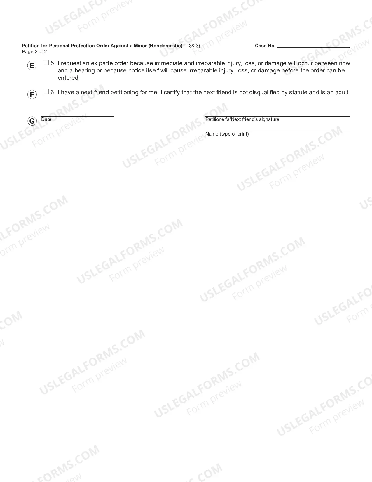 Preview Petition for Personal Protection Order Against a Minor - Non Domestic
