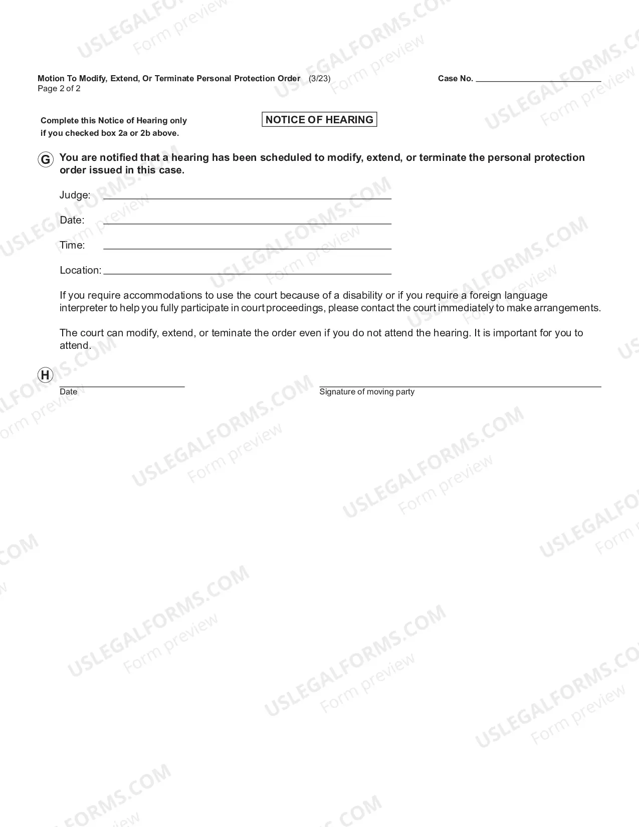 Preview Motion To Modify Extend Or Terminate Personal Protection Order