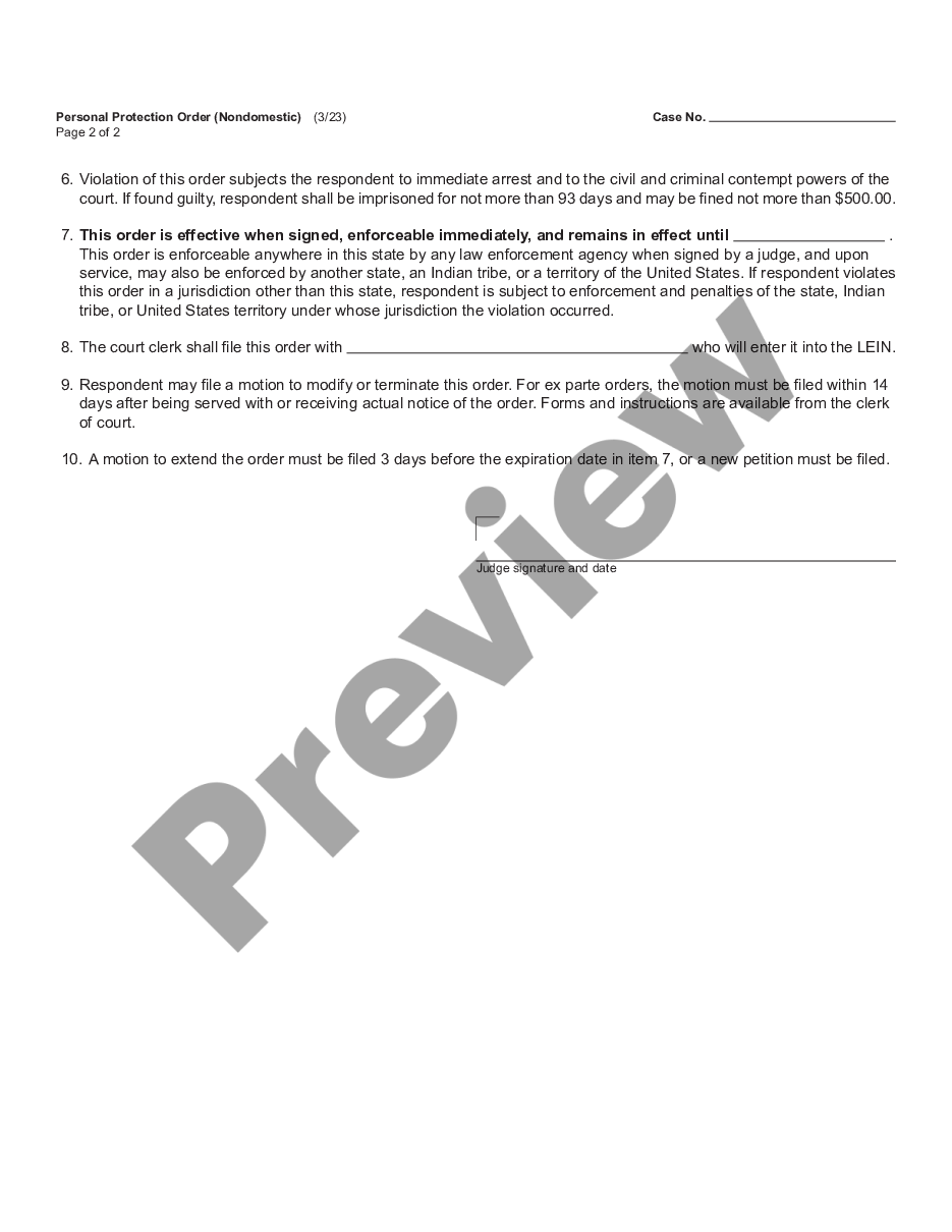 page 1 Personal Protection Order - Non Domestic preview