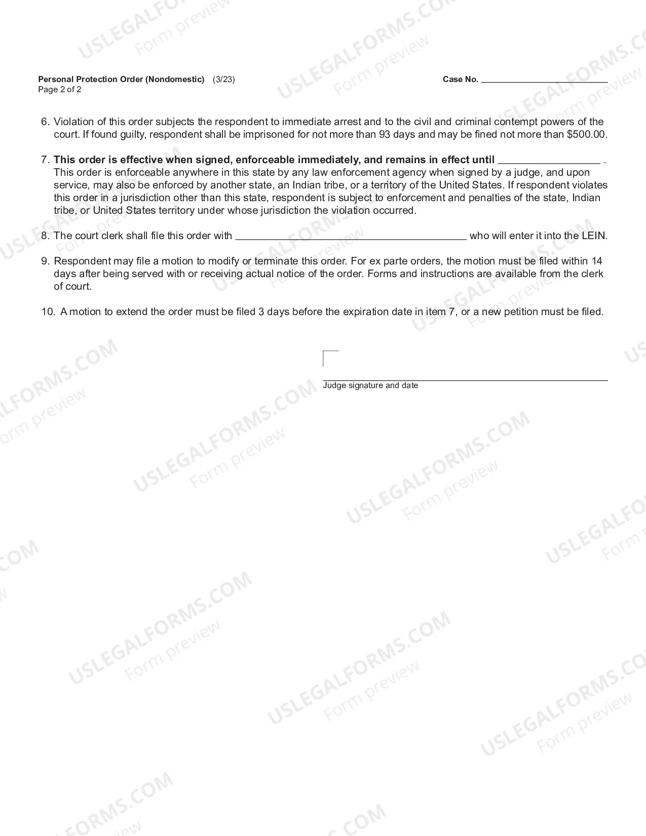 Preview Personal Protection Order Against Stalking (Non Domestic Relationship)