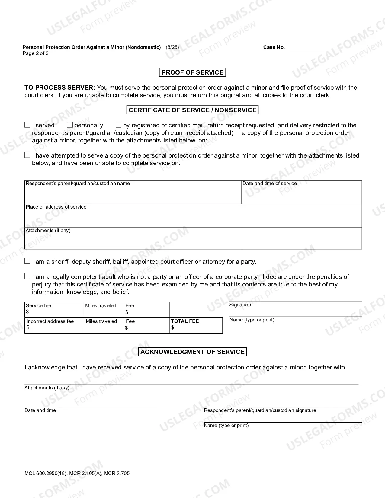 Preview Personal Protection Order Against Stalking By A Minor (Non Domestic) (Ex Parte)