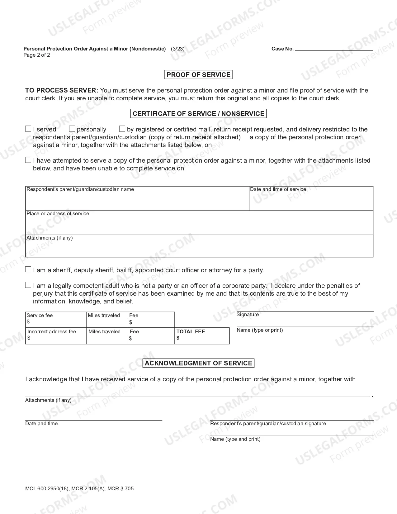 Preview Personal Protection Order Against a Minor - Non Domestic