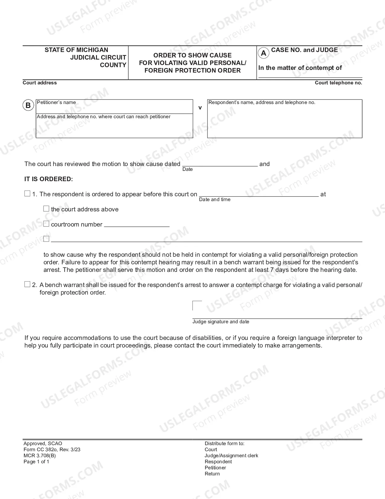 Preview Motion And Order To Show Cause For Violating Valid Personal Or Foreign Protection Order