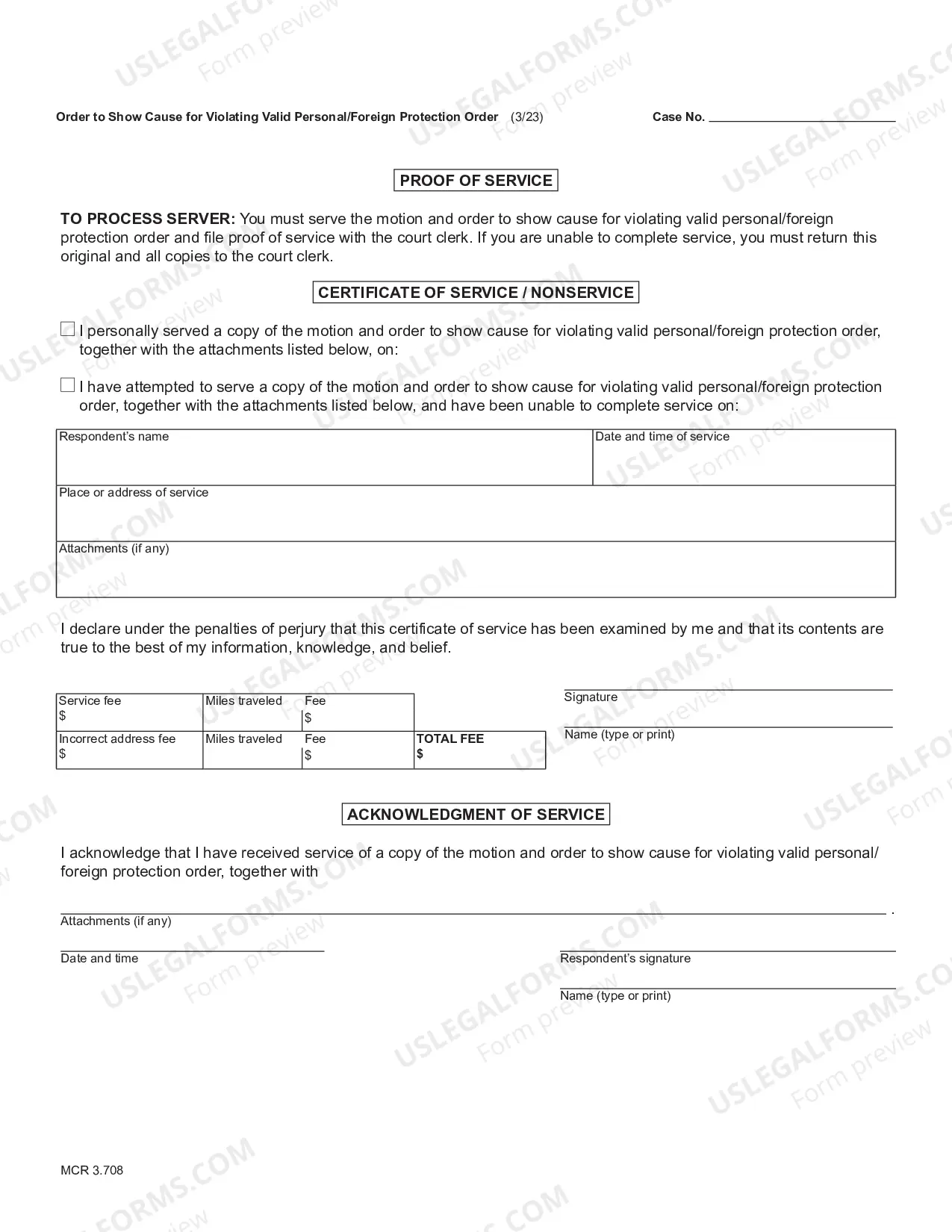 Preview Motion And Order To Show Cause For Violating Valid Personal Or Foreign Protection Order