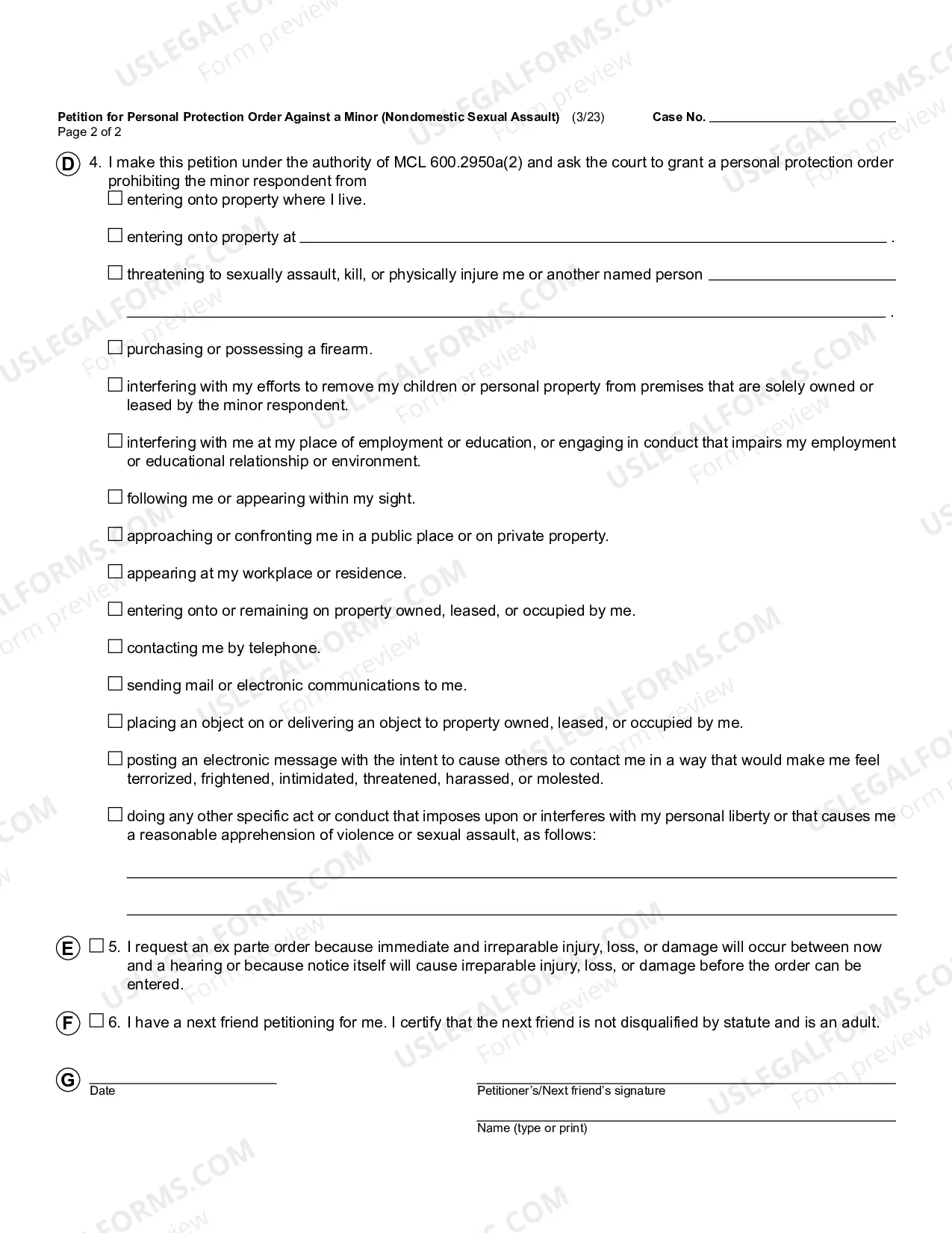 Preview Personal Protection Order Against a MINOR (Non-Domestic Sexual Assault)