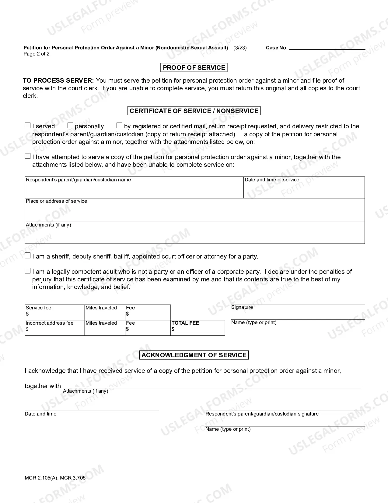 Preview Personal Protection Order Against a MINOR (Non-Domestic Sexual Assault)