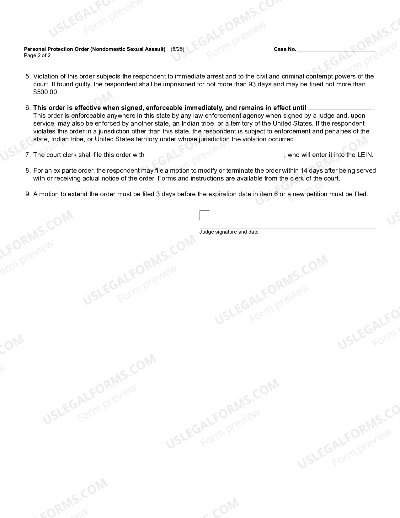 Preview Personal Protection Order (Nondomestic Sexual Assault)