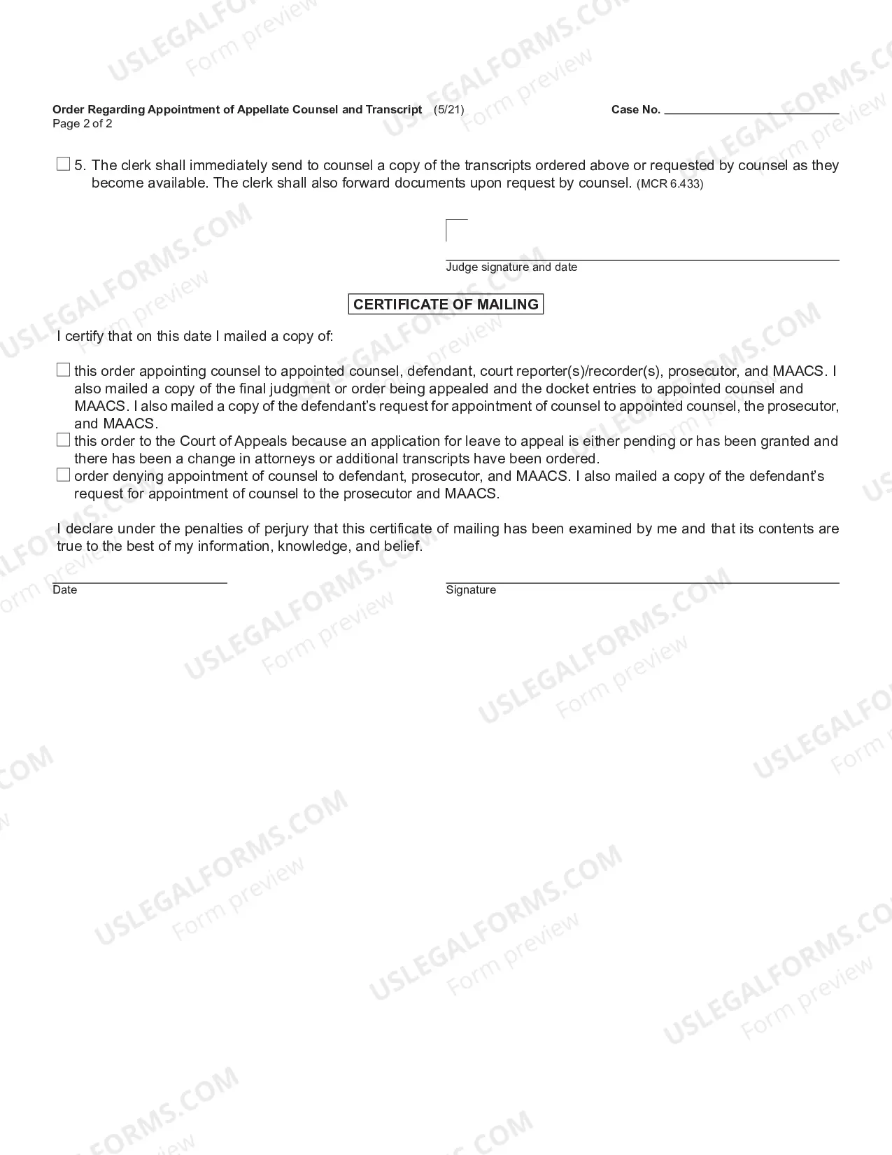 Preview Order Regarding Appointment of Appellate Counsel And Transcript
