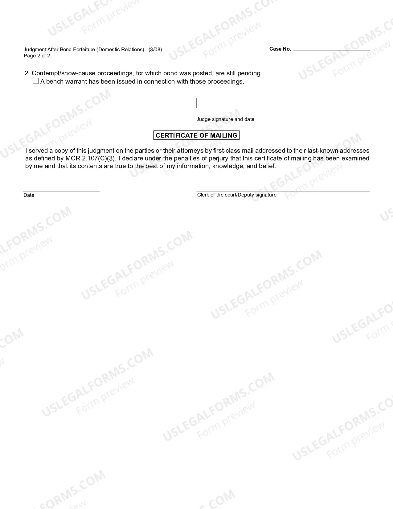 Preview Judgment after Bond Forfeiture (Domestic Relations)