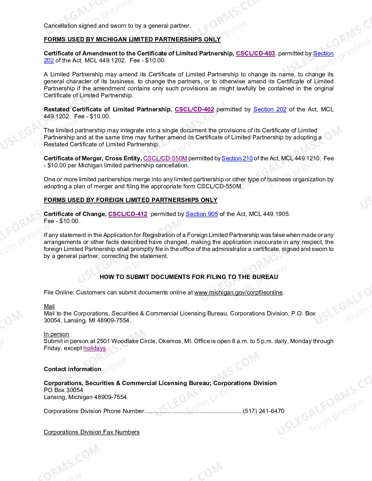Preview Limited Partnership Filing Information