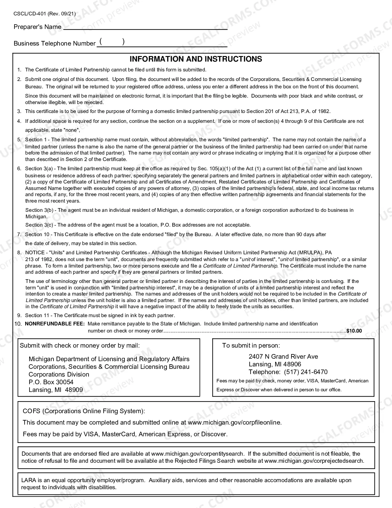 Preview Certificate of Limited Partnership