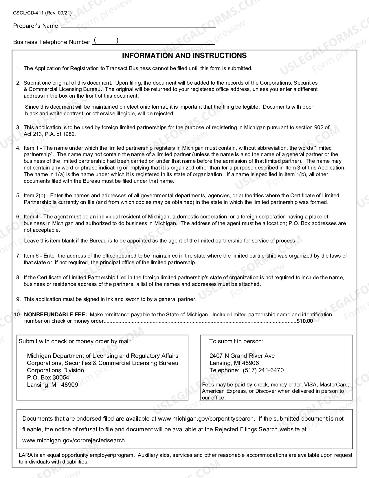 Preview Application For Registration To Transact Business