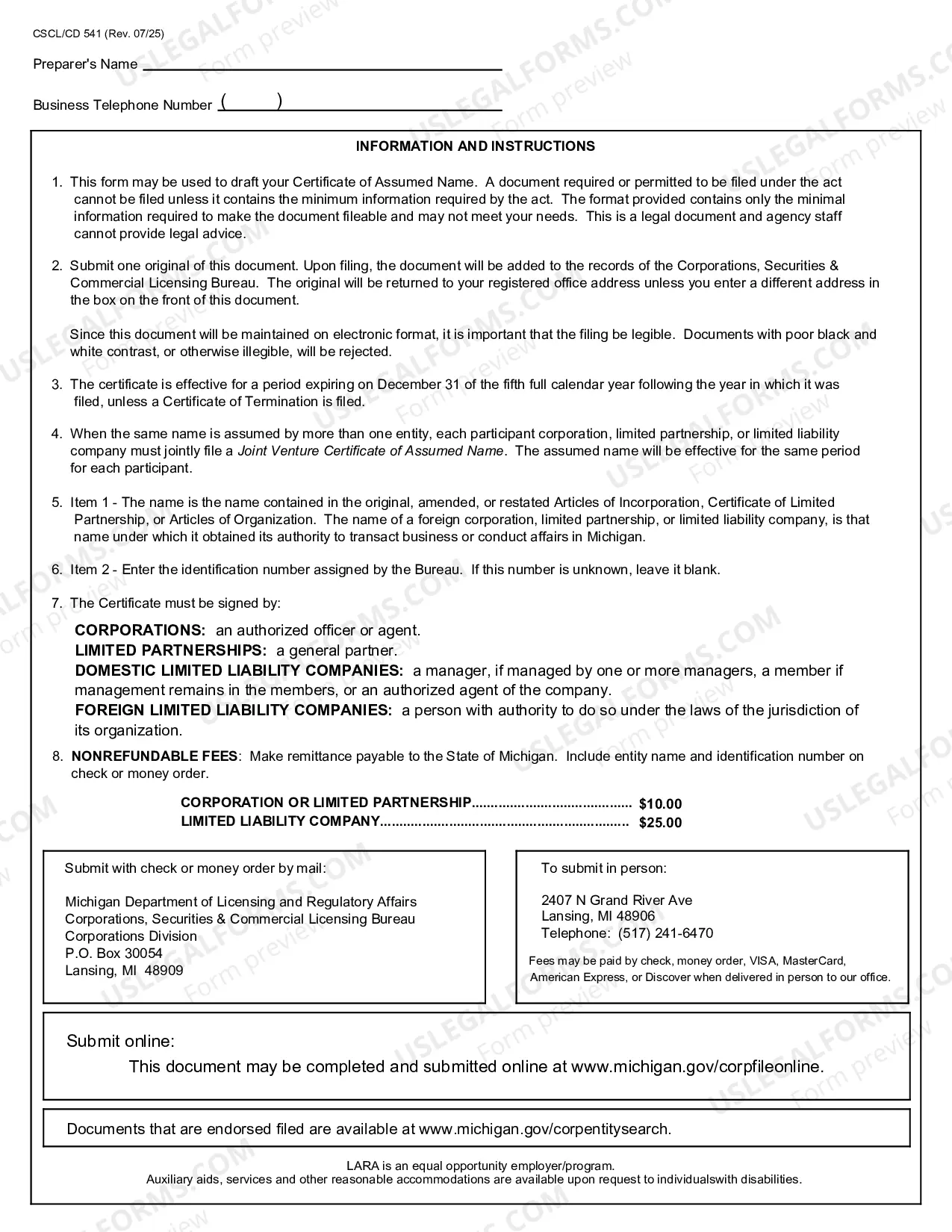 Preview Certificate of Assumed Name