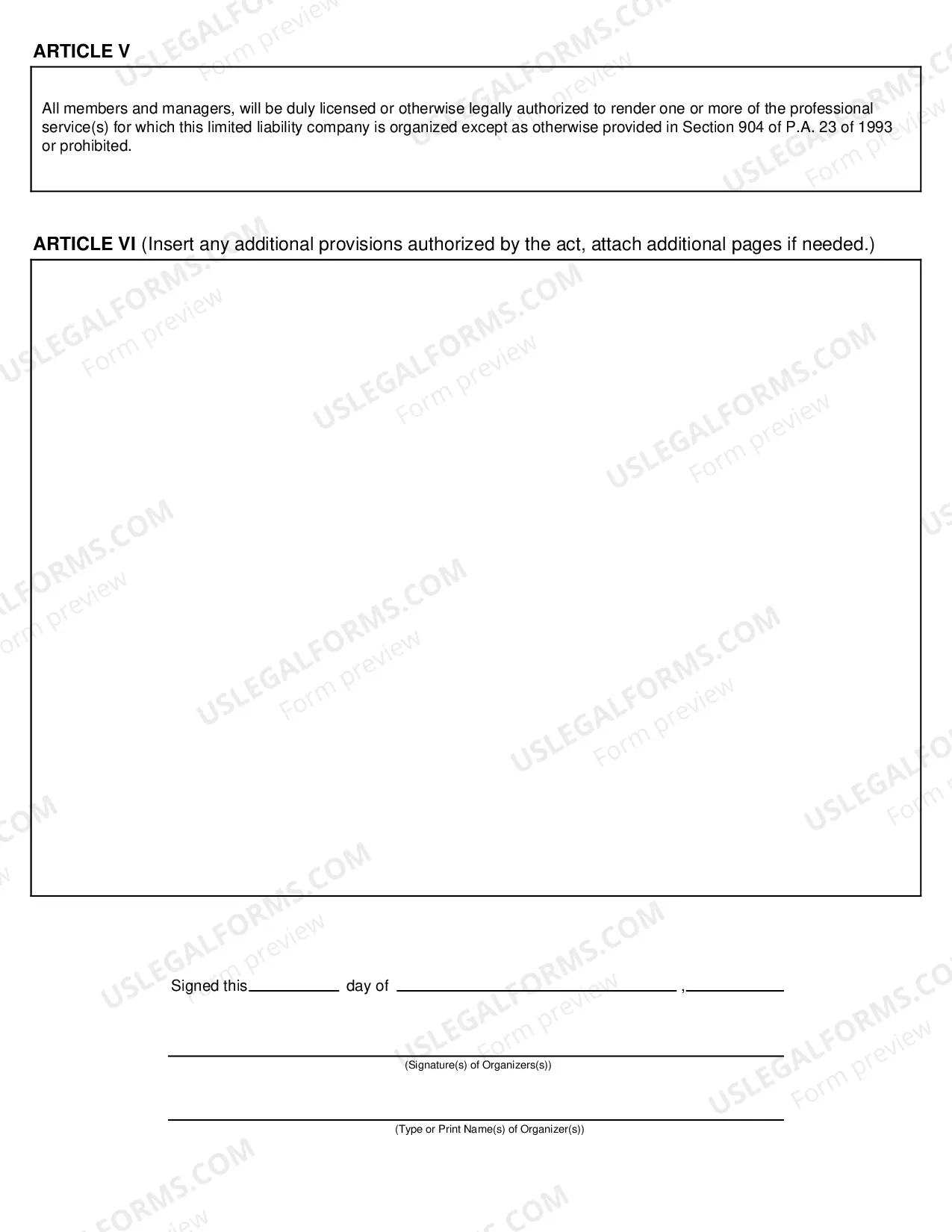 Preview Articles of Organization (Professional Service Llc)