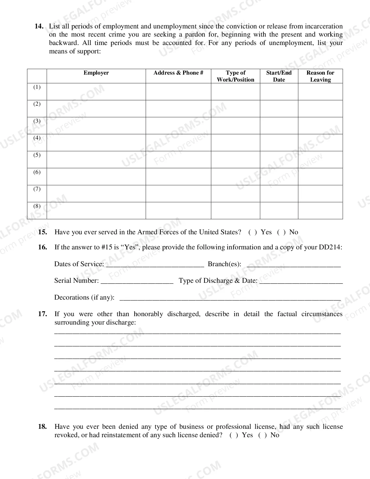 Preview Application for Pardon after Probation, Parole or Discharge