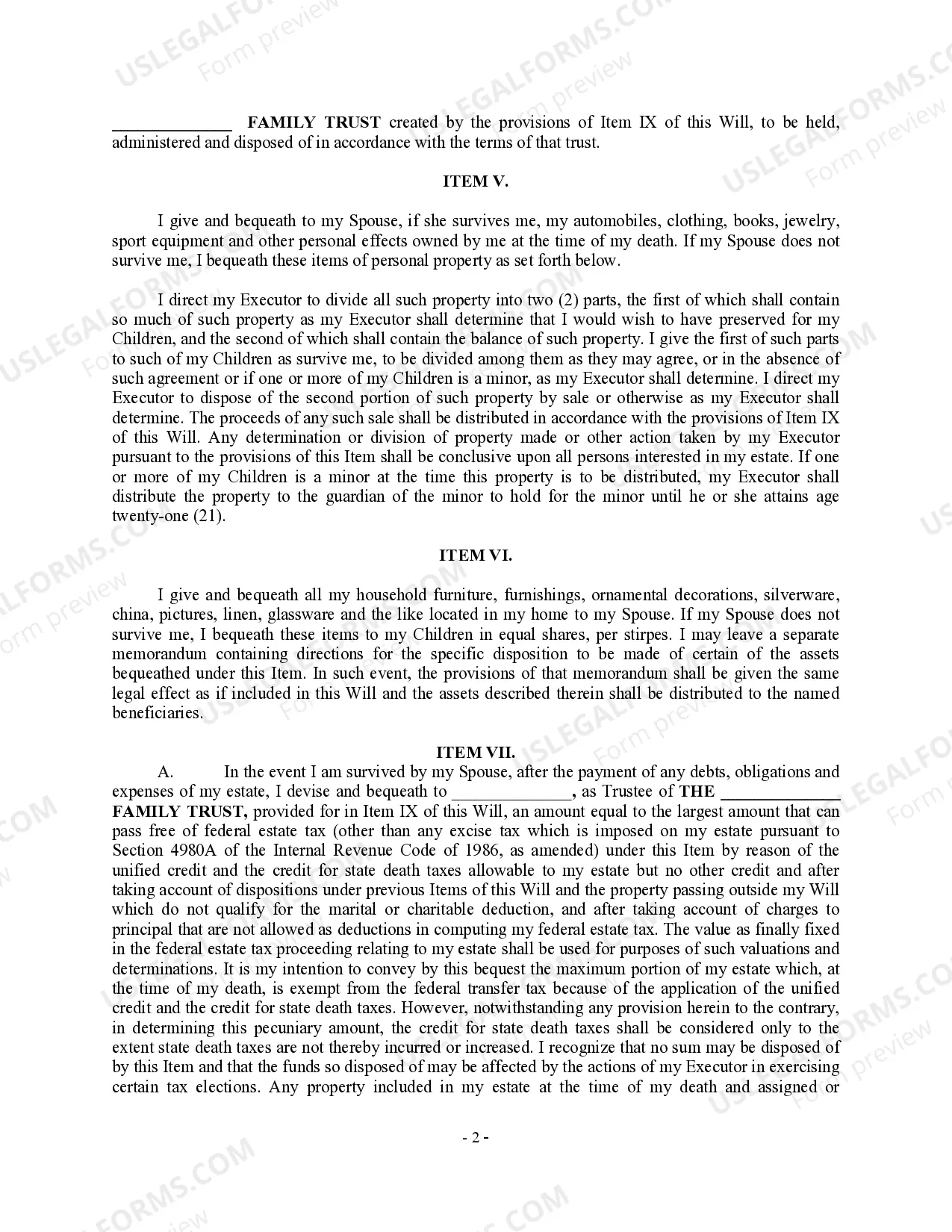 Preview Complex Will with Credit Shelter Marital Trust for Large Estates