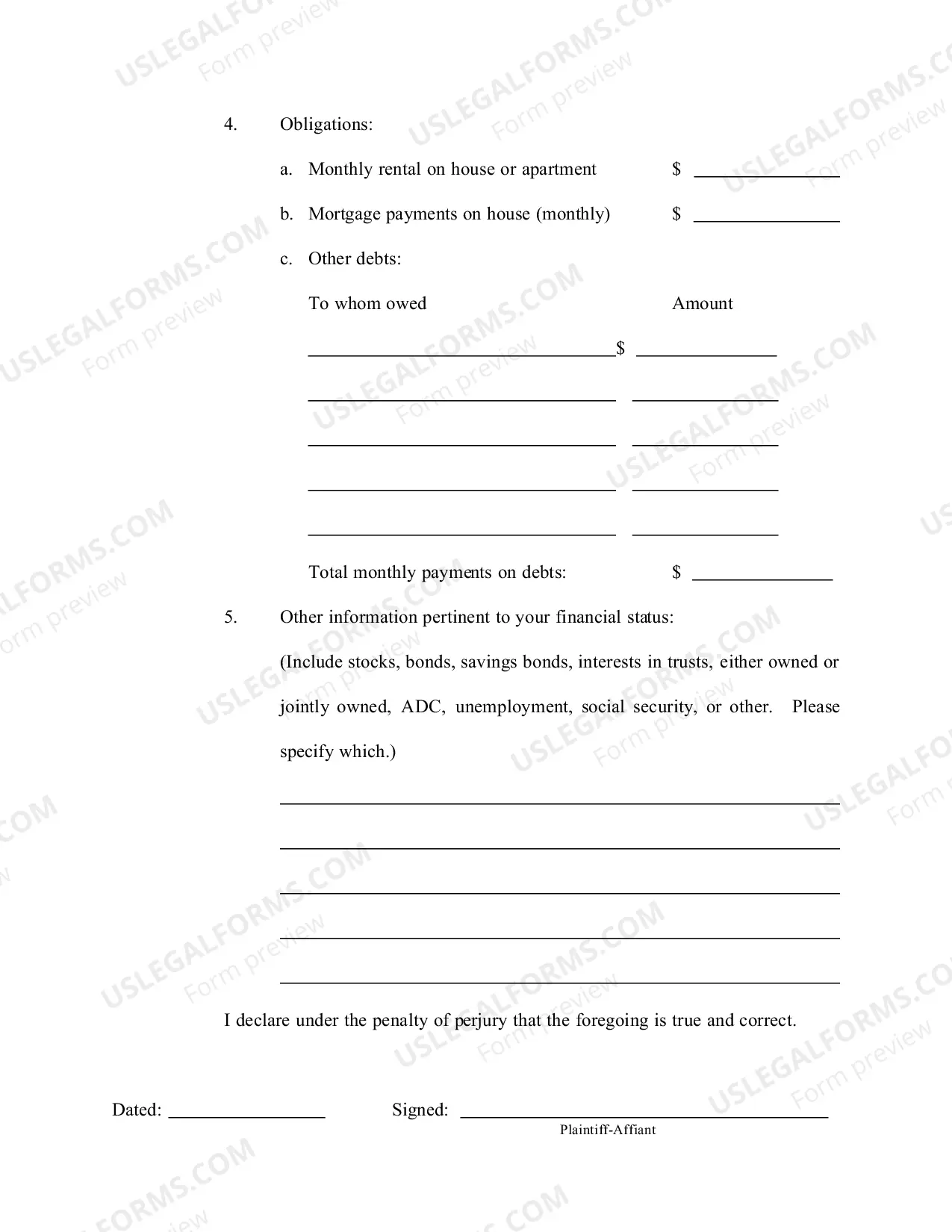 Preview Affidavit of Financial Status