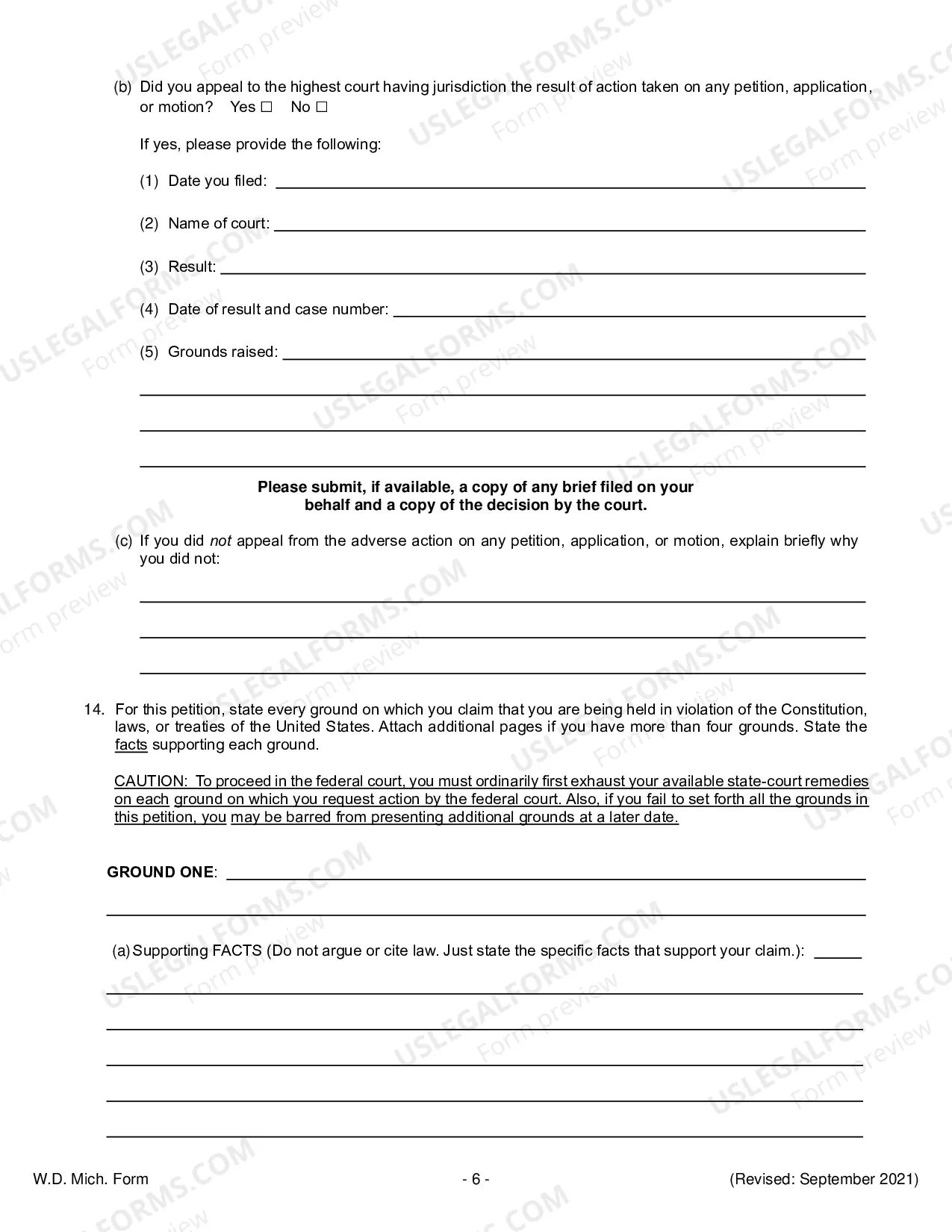 Preview Petition For Relief From A Conviction Or Sentence (28 USC 2254)