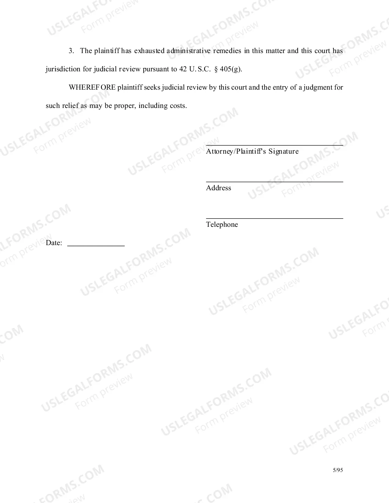 Preview Social Security Complaint Form - Northern Division