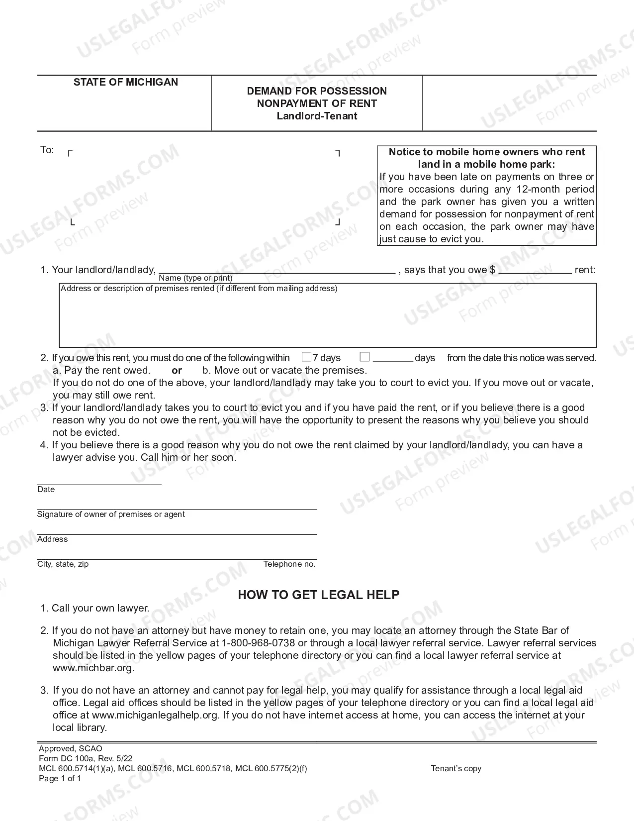 Preview Demand for Possession, Nonpayment of Rent, Landlord-Tenant