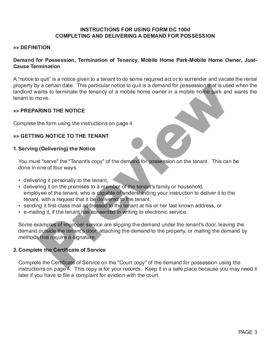 page 2 Notice to Quit - Termination of Tenancy Mobile Home Park - Mobile Home Owner - Just Cause Termination preview