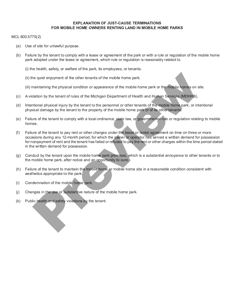 page 6 Notice to Quit - Termination of Tenancy Mobile Home Park - Mobile Home Owner - Just Cause Termination preview