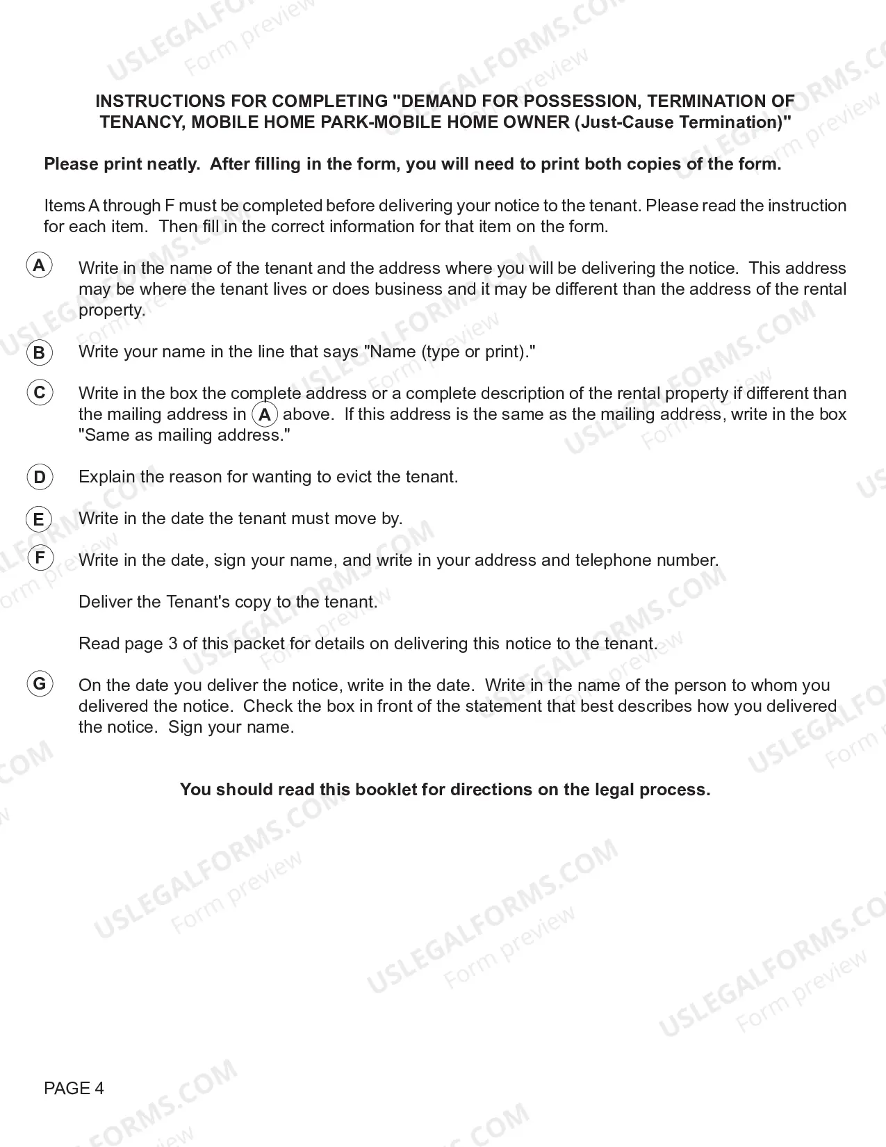 Preview Demand for Possession, Termination of Tenancy, Mobile Home Park - Mobile Home Owner (Just-Cause Termination)