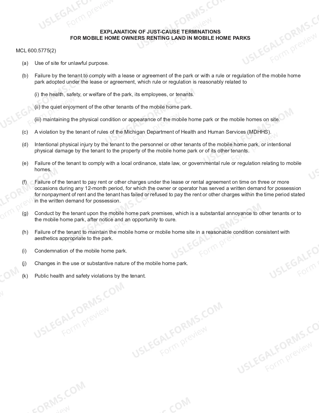 Preview Demand for Possession, Termination of Tenancy, Mobile Home Park - Mobile Home Owner (Just-Cause Termination)