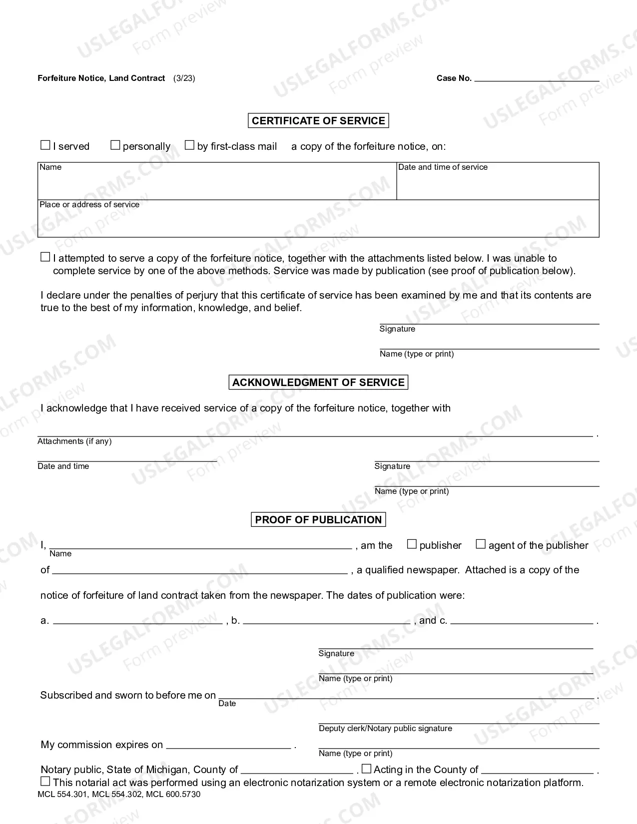 Preview Forfeiture Notice, Land Contract