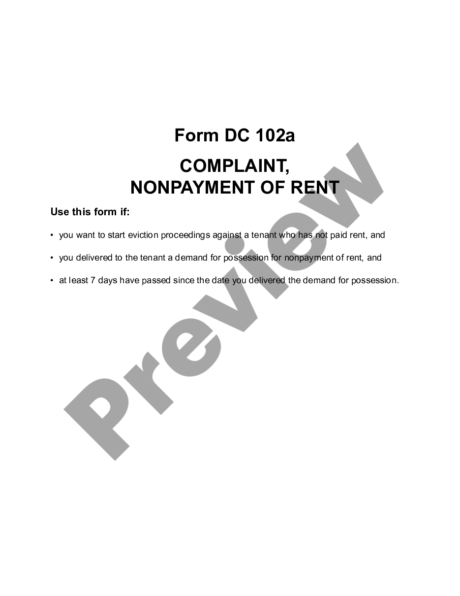 page 0 Complaint, Non Payment of Rent, Landlord - Tenant preview