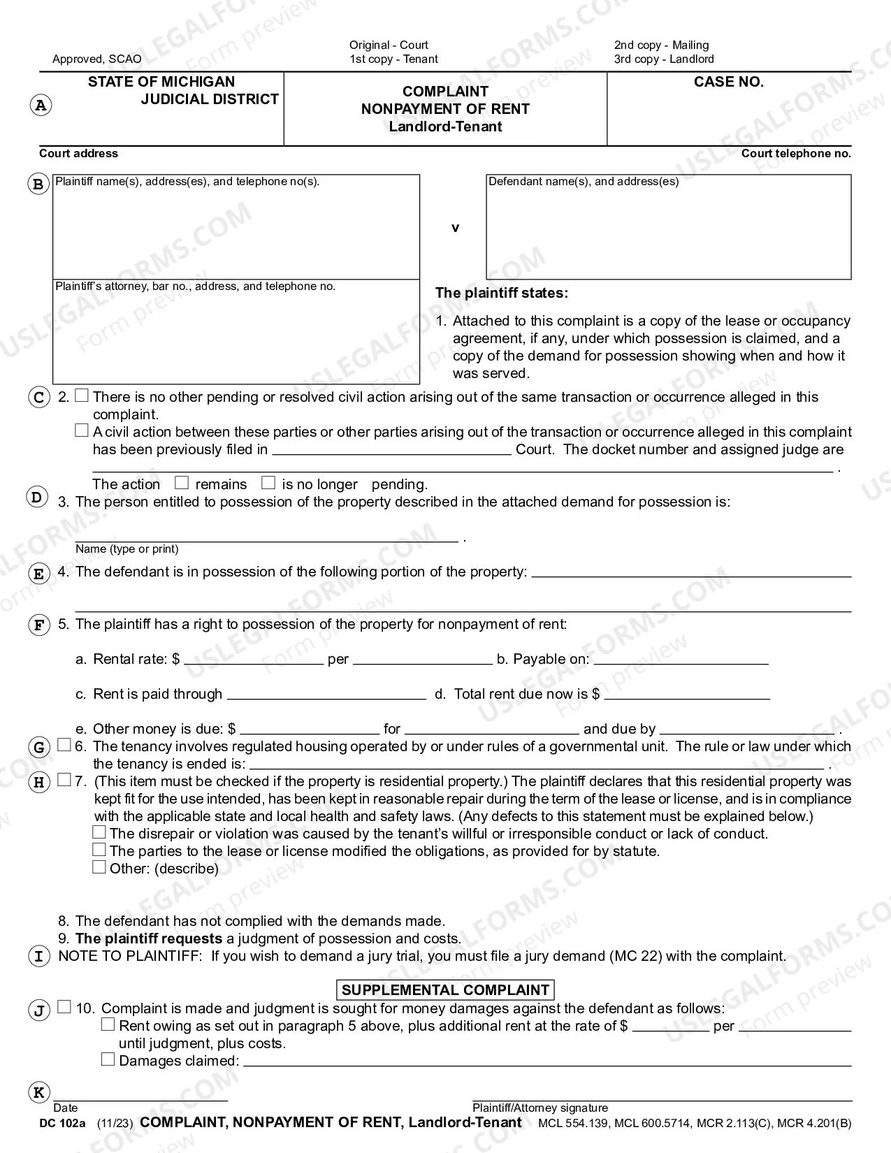 Preview Complaint, Non Payment of Rent, Landlord - Tenant