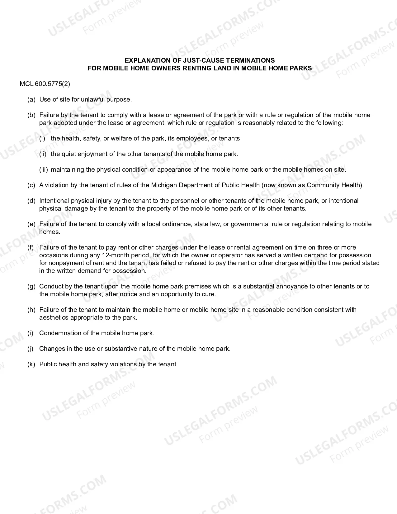 Preview Complaint, Termination of Tenancy, Mobile Home Park - Mobile Home Owner - Just Cause Termination