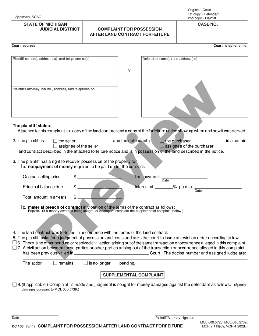 michigan-complaint-for-possession-after-land-contract-forfeiture-us-legal-forms