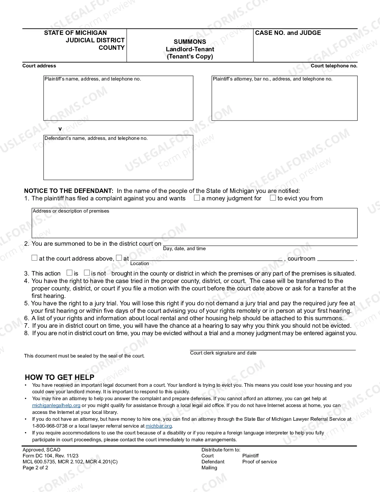Preview Summons, Landlord-Tenant/Land Contract