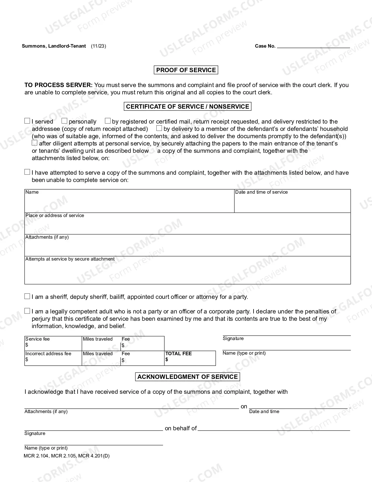 Preview Summons, Landlord-Tenant/Land Contract